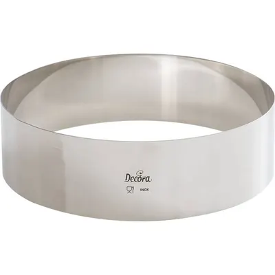 Kulatý nerezový dortový ráfek Decora o průměru 24 cm a výšce 6 cm pro tvarování pečených i nepečených dortů