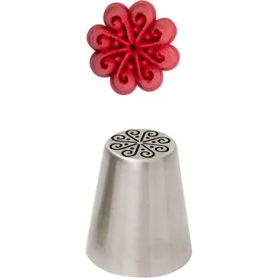 Kovová zdobicí špička ruský ornament od značky Decora z nerezové oceli pro vytváření krémových vzorů na dortech a cukrovinkách