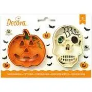 Plastová vykrajovátka ve tvaru lebky a dýně od značky Decora, sada 2 ks pro halloweenské a podzimní pečení