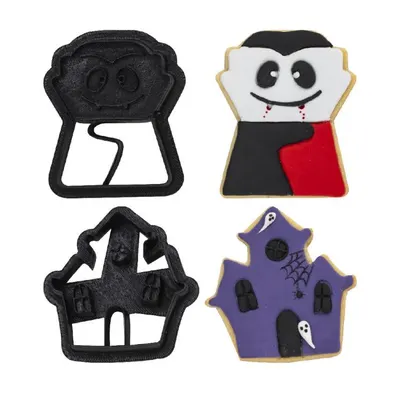 Decora vykrajovátka ve tvaru upíra a strašidelného domu pro pečení halloweenských sušenek a dortíků