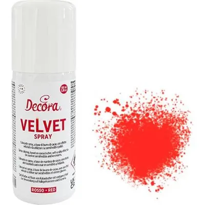 Sametový sprej Decora v červené barvě pro matný povrch mražených dezertů a semifreddo