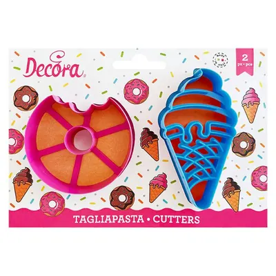 Vykrajovátka Decora ve tvaru zmrzliny a donutu, sada dvou plastových tvarů na pečení sušenek