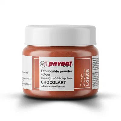 Tukorozpustná barva na čokoládu PAVONI v zářivě oranžovém odstínu o hmotnosti 40 g pro zdobení dezertů a dortů