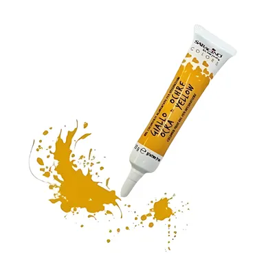 Gelová barva Saracino v tmavě žluté ochre odstínu, 20 g, pro barvení dortů, krémů a potahových hmot