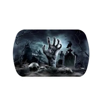 Plastový halloweenský podnos s motivem hřbitova od značky Fiestas Guirca, 39 x 24 cm, určený na servírování pochoutek