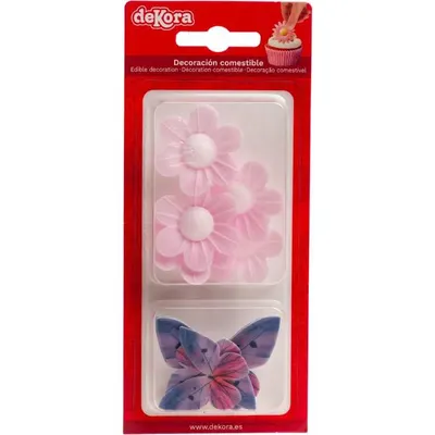 Jedlé dekorace motýli a květy od značky Dekora na zdobení dortů a cupcakes