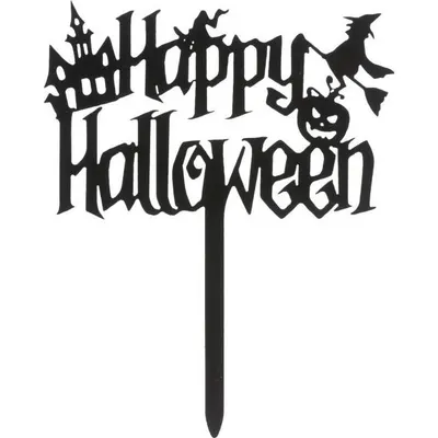 Dekorativní zápich s halloweenským nápisem Happy Halloween na dort a dezerty od značky Dekora