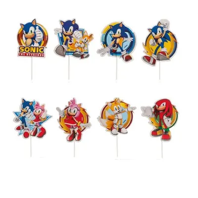 Papírové zápichy s motivem ježka Sonic od značky Dekora, šestnáct kusů na zdobení muffinů a dortů