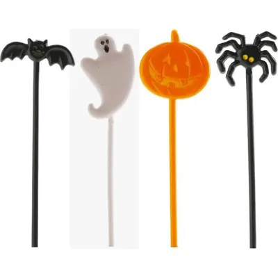 Halloweenské zápichy do dortu v podobě dýní, duchů, netopýrů a pavouků, balení 8 ks