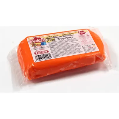 Oranžová potahovací hmota Kelmy o hmotnosti 1 kg pro potahování a zdobení dortů