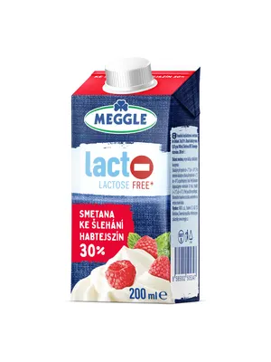 Bezlaktózová smetana MEGGLE s 30% tučností v 200ml balení vhodná na šlehání i vaření
