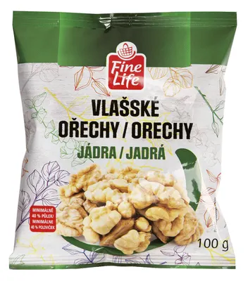 Vlašská jádra FINE LIFE v balení 100 g pro pečení, ořechové krémy a zdobení dortů