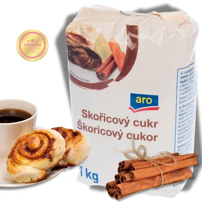Skořicový cukr ARO v kilogramovém balení vhodný k pečení a dochucení moučníků, nápojů i kaší