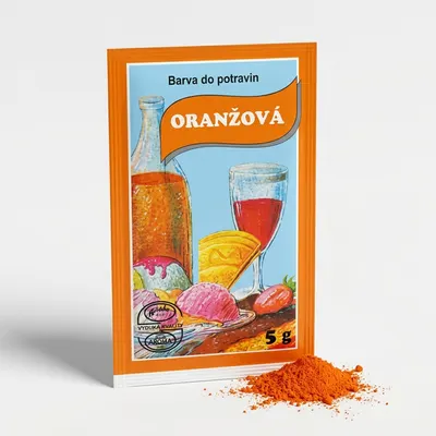 Potravinářská prášková barva Aroco v zářivě oranžovém odstínu na obarvení krémů, těst a polev