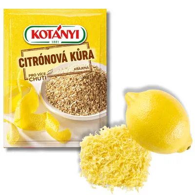 Sušená citronová kůra Kotányi v balení 14 g pro vůni a citrusovou chuť v pečení