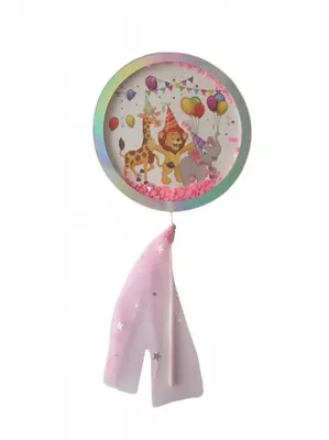 Zápich do dortu s motivem narozeninových zvířátek a růžovými konfetami, výška 21 cm, značky Alvarak