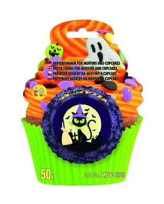 Papírové košíčky na muffiny Alvarak s halloweenským motivem kočky, balení 50 kusů