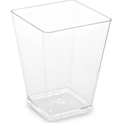 Hranatý čirý fingerfood kelímek z PS na panna cottu o objemu 160 ml, balení 20 ks