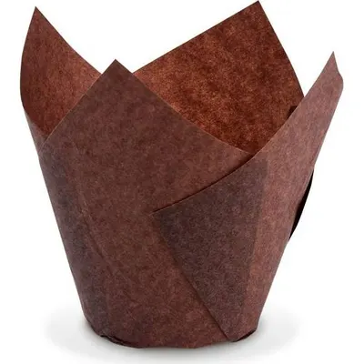 Hnědé tulipánové cukrářské košíčky Wimex na muffiny a cupcaky, balení 100 kusů o rozměru 50 x 85 mm