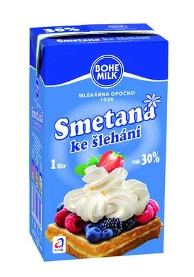Smetana ke šlehání BOHEMILK s 30% tukem v balení 6 litrů UHT pro dorty a dezerty