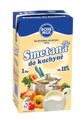 Trvanlivá UHT smetana BOHEMILK s 12% tučností v balení 6 x 1 l vhodná do krémů, těst a polev