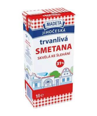 Madeta Jihočeská smetana ke šlehání 31 % tuku v litrovém UHT balení