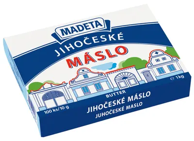 Jihočeské máslo Madeta s obsahem tuku 82 % v porcích po 10 g pro pečení a přípravu krémů