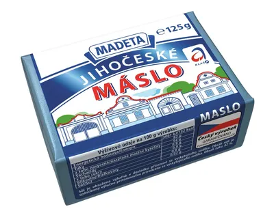 Jihočeské máslo MADETA s obsahem tuku 82 % o hmotnosti 125 g, vhodné do těst a krémů