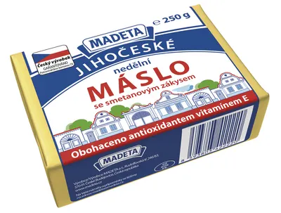 Jihočeské nedělní máslo MADETA s obsahem tuku 77 % k pečení a vaření, balení 250 g