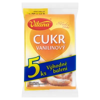 Vitana vanilínový cukr v pěti sáčcích po 20 g, vhodný k vonění kynutých a třených těst, krémů a zmrzlin