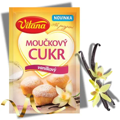 Moučkový cukr Vitana s pravou vanilkou, jemně mletý, vhodný na pečení a posypání cukroví