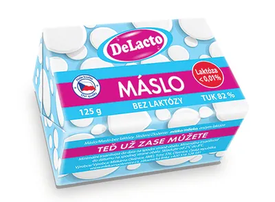 DeLacto máslo bez laktózy chlazené v balení 125 g na pečení a přípravu dortových krémů