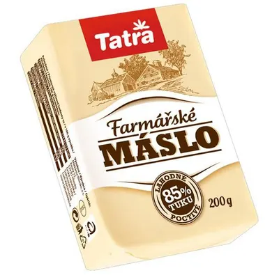 Farmářské máslo Tatra s 84 % tuku z české smetany v balení 200 g pro pečení a přípravu krémů