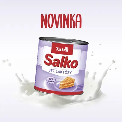 Slazené kondenzované mléko Tatra Salko bez laktózy v plechovce o hmotnosti 397 g k pečení a přípravě cukroví