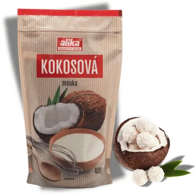 Kokosová mouka ALIKA v balení 400 g pro pečení dortů, korpusů a drobného pečiva