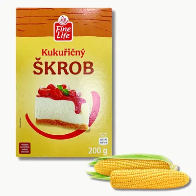 Kukuřičný škrob Fine Life v balení 200 g pro zahušťování omáček a jemné pečení