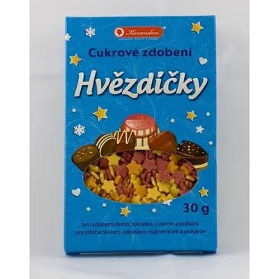 Cukrové zdobení ve tvaru hvězdiček od značky Kovandovi pro dekorování perníčků a dortů