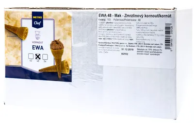 Křupavé zmrzlinové kornouty Ewa od značky METRO Chef, 90 kusů po 4,8 g, určené k servírování zmrzliny
