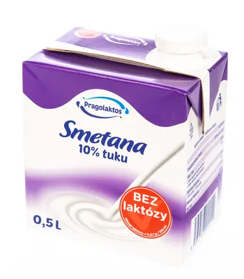 Trvanlivá smetana Pragolaktos 10% bez laktózy v UHT balení 500 ml, vhodná do krémů a dezertů