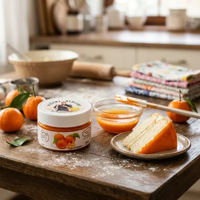 Lesklá zrcadlová poleva IRCA s příchutí mandarinky v balení 250 g, určená na glazování dortů a dezertů