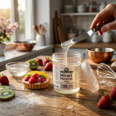 Čirá zrcadlová poleva Mirall Neutral od značky Master Martini v balení 250 g k vytvoření lesklého povrchu dortů a dezertů