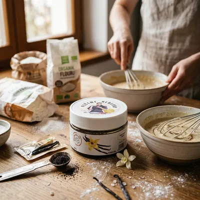 Ochucovací pasta Ecco s vanilkou v objemu 200 g pro cukrářské krémy, těsto a dorty