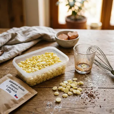 Kakaové máslo Domori v peckách, 100 g, čisté kakaové máslo pro polevy a pečení