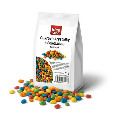 Barevné cukrové krystalky s čokoládou značky Idea Choc na zdobení dortů a dezertů