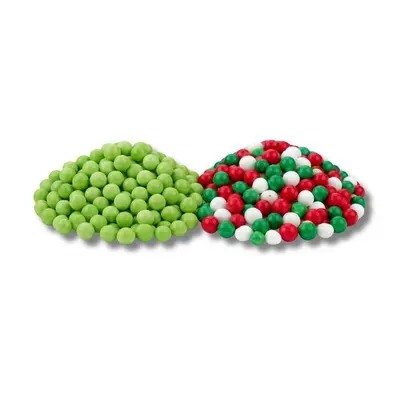 Cukrové perly SweetArt o průměru 7 mm v zelené a červené barvě na vánoční zdobení dortů a cukroví, balení 120 g
