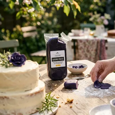 Fialový vanilkový fondán SweetArt Violet na dort, balení 1 kg, pro potahování a modelování dortů