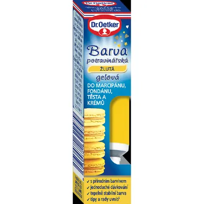 Gelová potravinářská barva Dr. Oetker v zářivě žluté barvě, 10 g, k tónování dortů, krémů a marcipánu