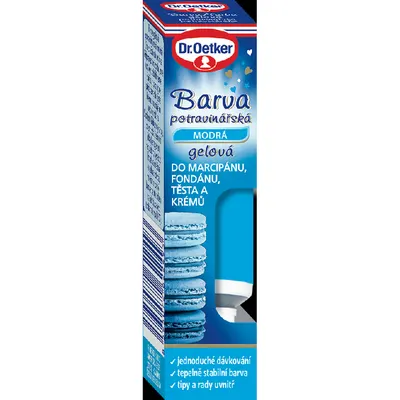 Modrá potravinářská gelová barva Dr. Oetker v tubě pro barvení dortů, krémů a těst