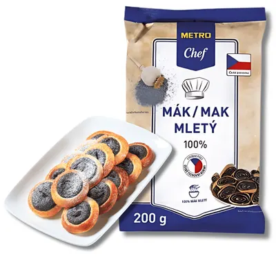 Mletý mák 100 % CZ v balení 200 g určený do náplní a těst pro domácí pečení