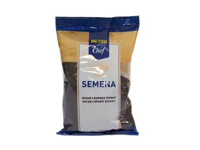 Černý loupaný sezam METRO Chef v balení 250 g, vhodný k posypu pečiva, asijských pokrmů a dezertů